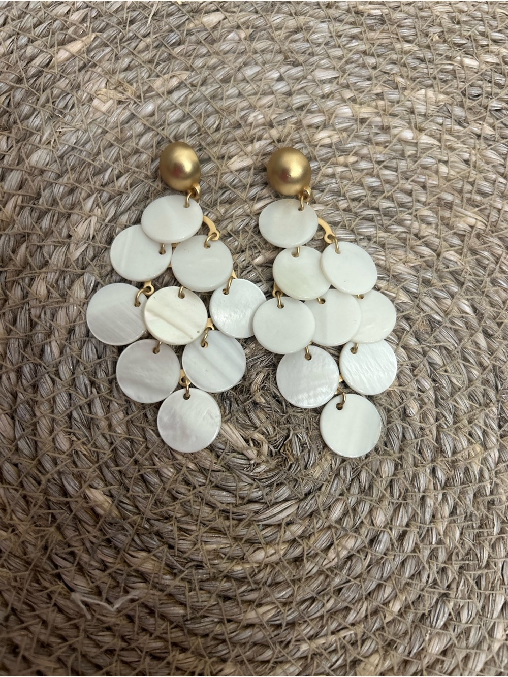 Gold and Cream Cascade Disk Drop Earrings
